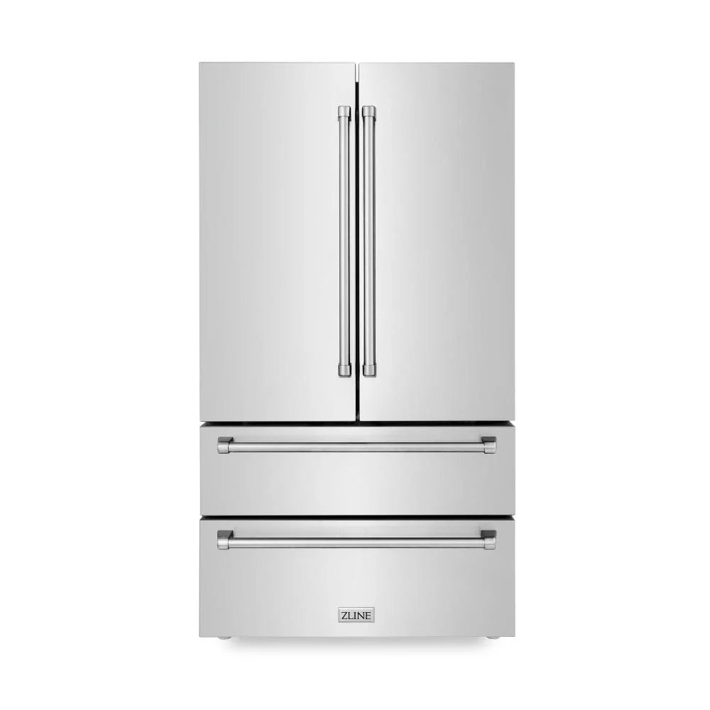 ZLINE Kitchen Package in Stainless Steel with 36 in. Gas Range, 36 in. Range Hood, 36 in. Refrigerator, 24 in. Microwave Drawer, and 24 in. Tall Tub Dishwasher (5KPR-SGRRH36-MWDWV)