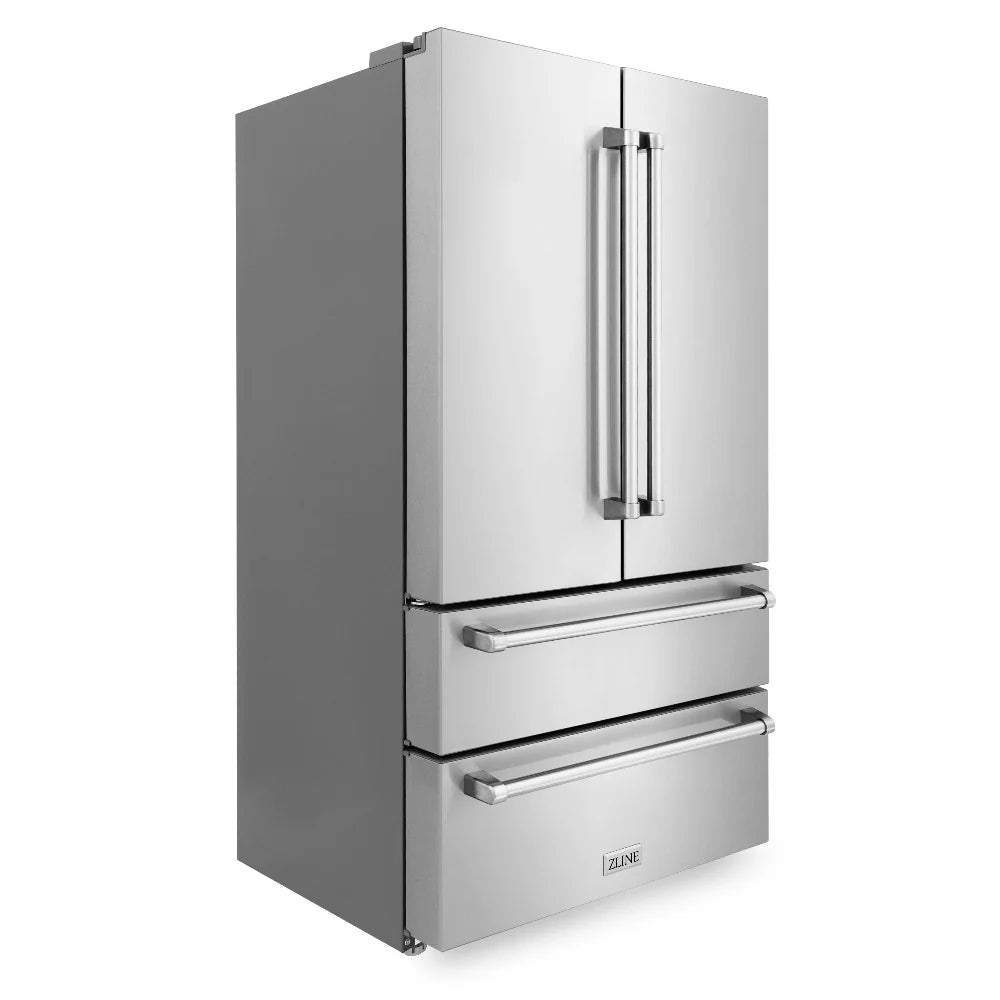 ZLINE Kitchen Package in Stainless Steel with 36 in. Gas Range, 36 in. Range Hood, 36 in. Refrigerator, 24 in. Microwave Drawer, and 24 in. Tall Tub Dishwasher (5KPR-SGRRH36-MWDWV)