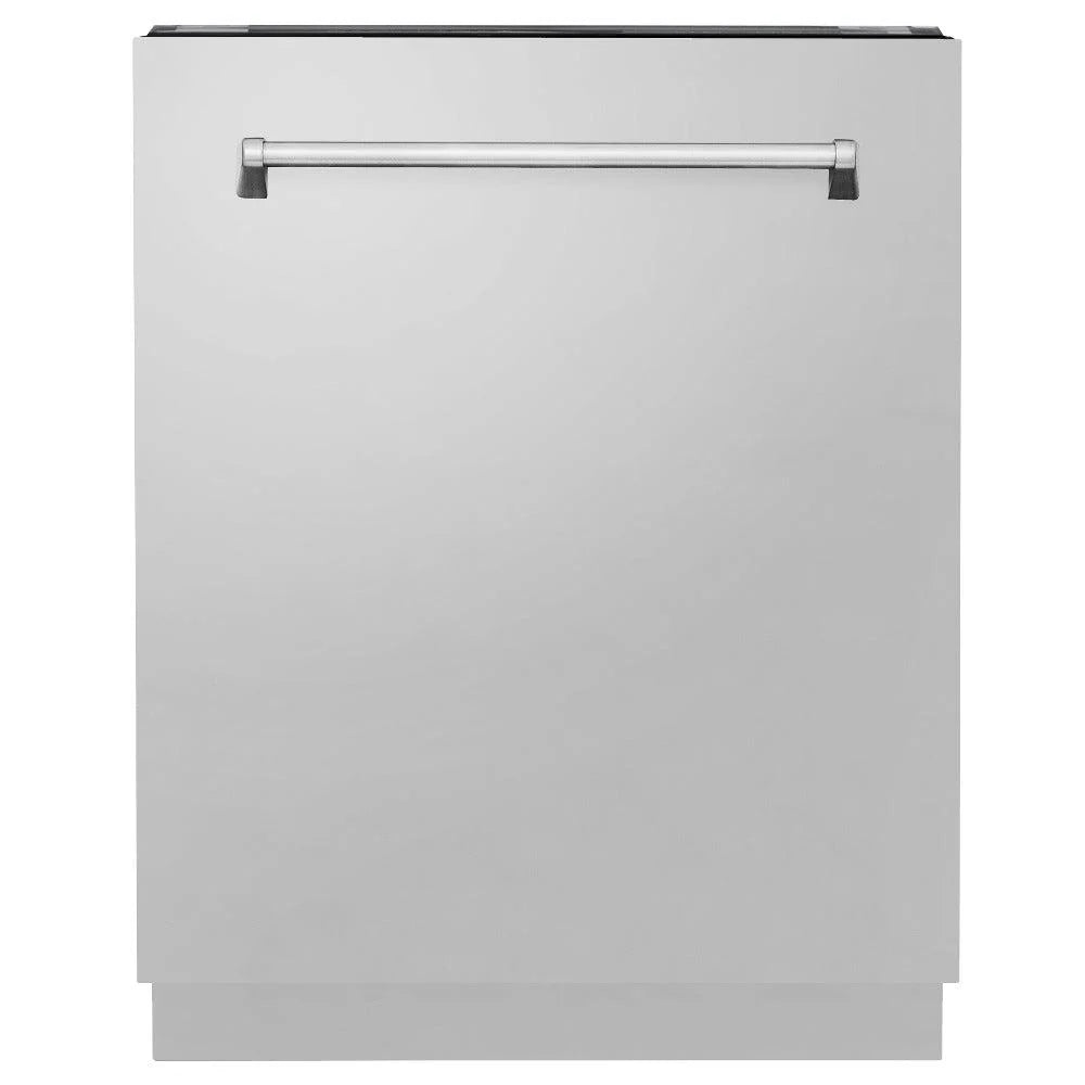 ZLINE Kitchen Package in Stainless Steel with 36 in. Gas Range, 36 in. Range Hood, 36 in. Refrigerator, 24 in. Microwave Drawer, and 24 in. Tall Tub Dishwasher (5KPR-SGRRH36-MWDWV)