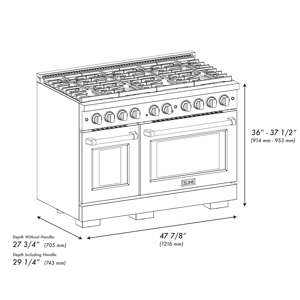 ZLINE 48 in. 6.7 cu. ft. Paramount Double Oven Gas Range