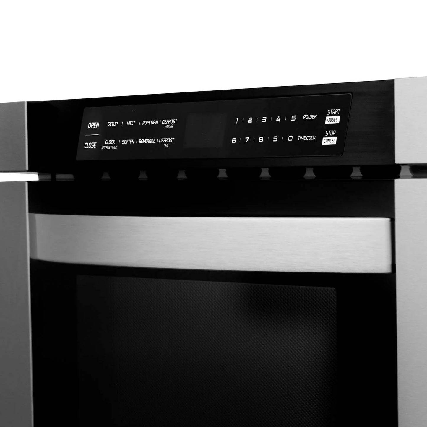 ZLINE Kitchen Package in Stainless Steel with 36 in. Gas Range, 36 in. Range Hood, 36 in. Refrigerator, 24 in. Microwave Drawer, and 24 in. Tall Tub Dishwasher (5KPR-SGRRH36-MWDWV)